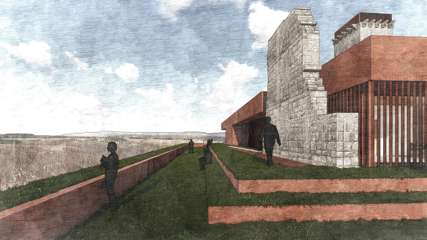 Perspective sur la promenade au-dessus de l'atelier d'artiste