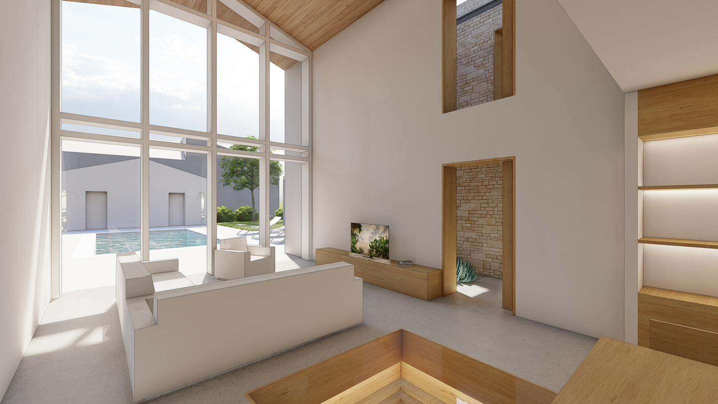 Perspective salon double hauteur