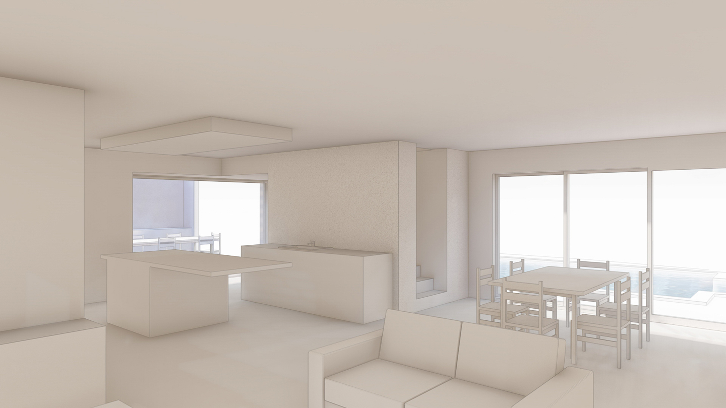 Perspective cuisine et salle à manger